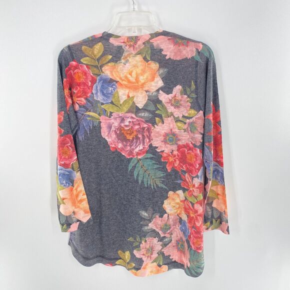Soft Surroundings Midnight Blooms Womens Floral Sweater Lightweight V-Neck Sz PS - Picture 3 of 13